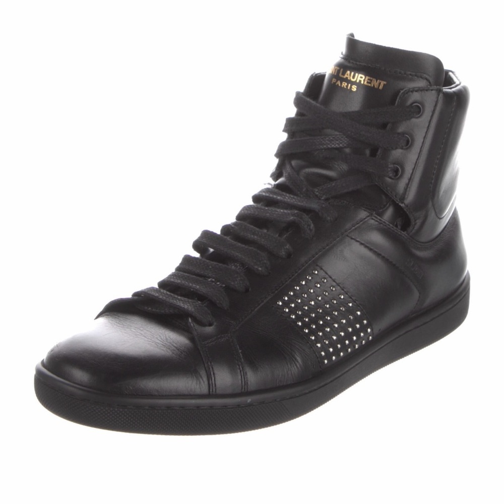 Saint Laurent- YSL Leather Studded Accents Sneakers BLACK